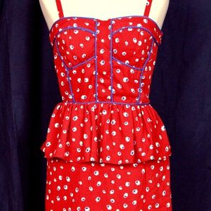 Red Dress Dots Blue Piping Size XS Mod Rockabilly